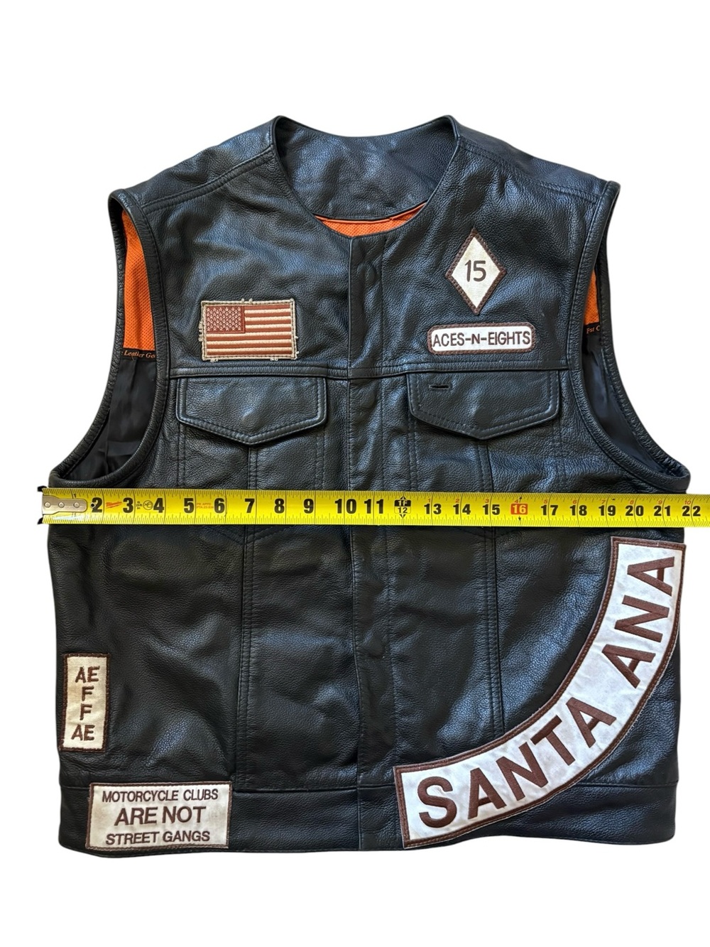 First Manufacturing Leather Biker Vest XL Black Aces-N-Eights MC Santa Ana Patch - Picture 4 of 9